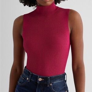 Express Silky Soft Fitted Mock Neck Sweater Tank in Red